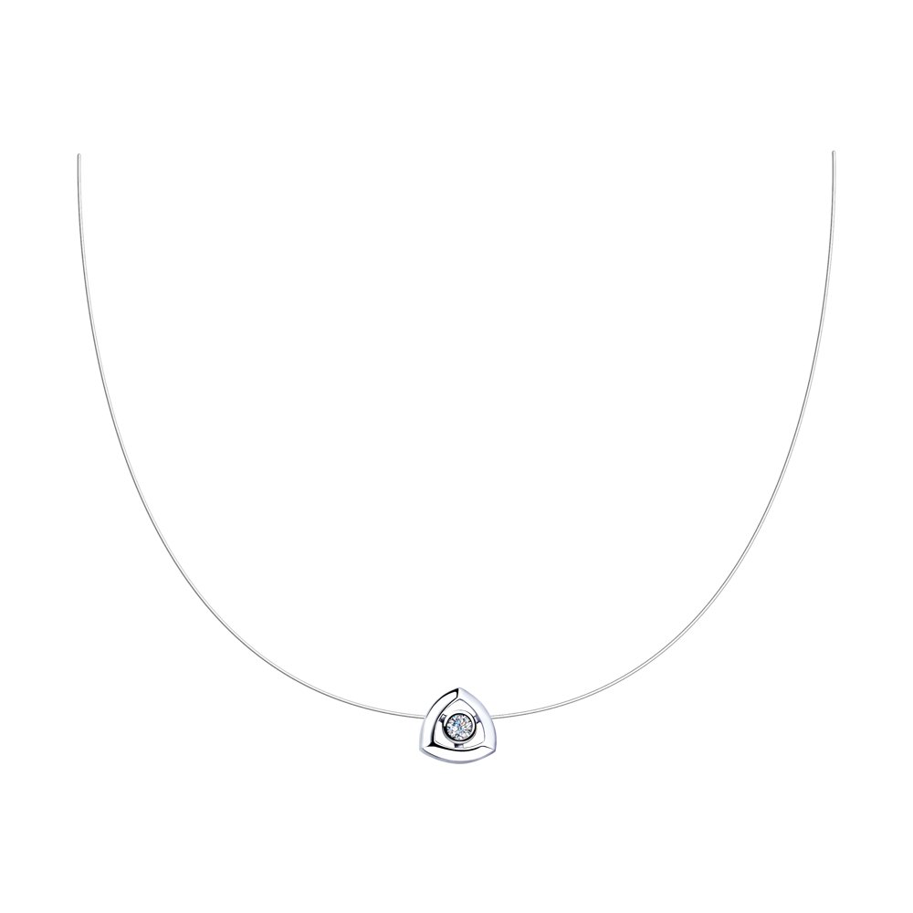 Серебряное колье 925 пробы; вставки 1 Фианит бесцв.; Леска;