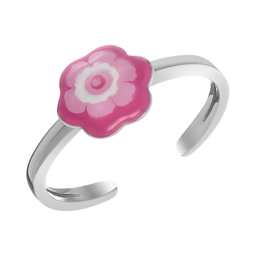 Серебряное незамкнутое кольцо с эмалью "Цветок"