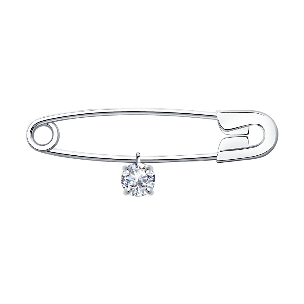 Серебряная брошь 925 пробы; вставки 1 Фианит бесцв.;