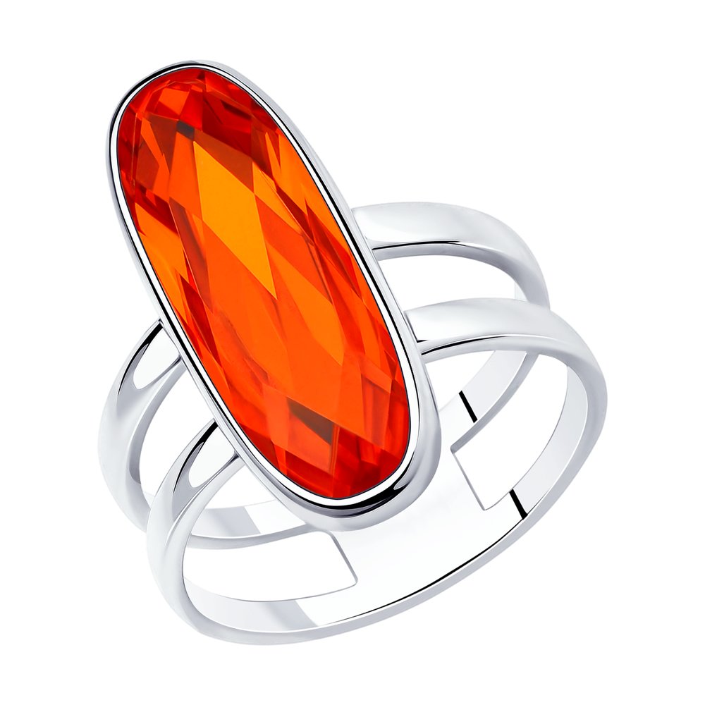 Серебряное кольцо 925 пробы; вставки 1 Кристалл Swarovski оранжевый;