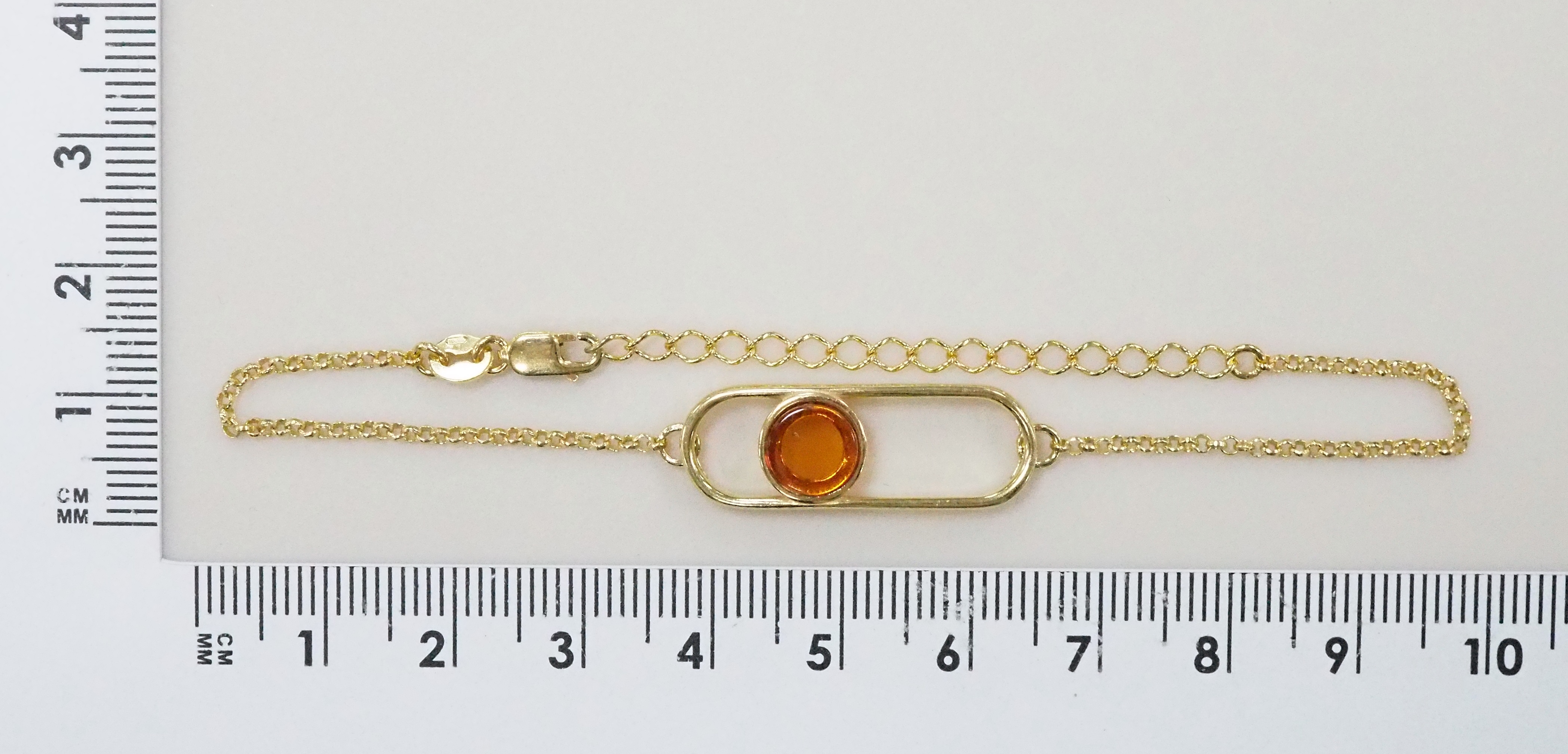 Серебряный браслет 925 пробы; плетение Ролло; вставки 1 Янтарь;