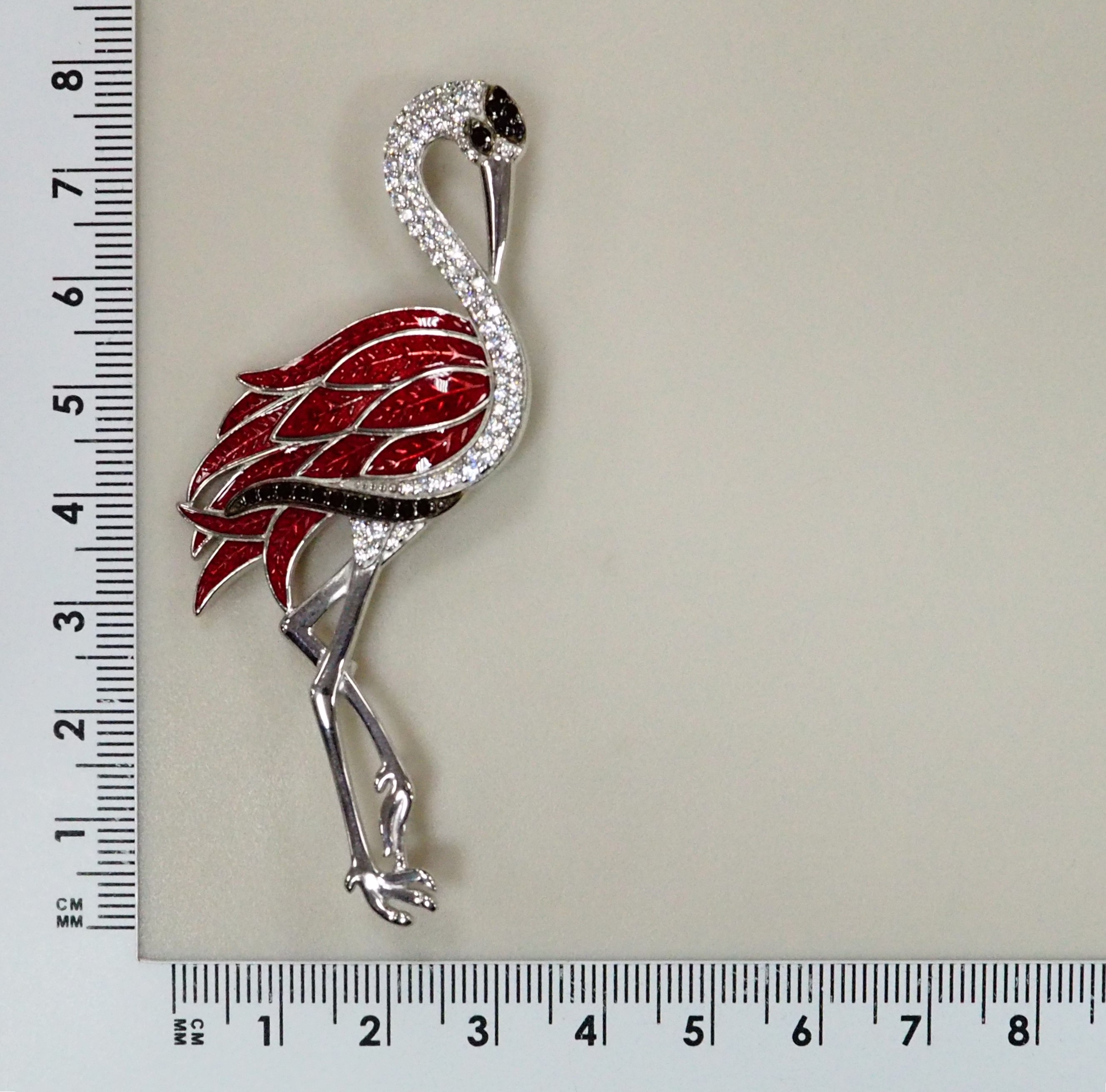 Серебряная брошь с эмалью "Журавль"