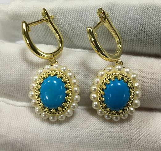 Серебряные серьги с бирюзой и жемчугом