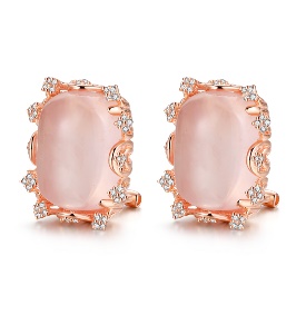 Серебряные серьги с розовым кварцем