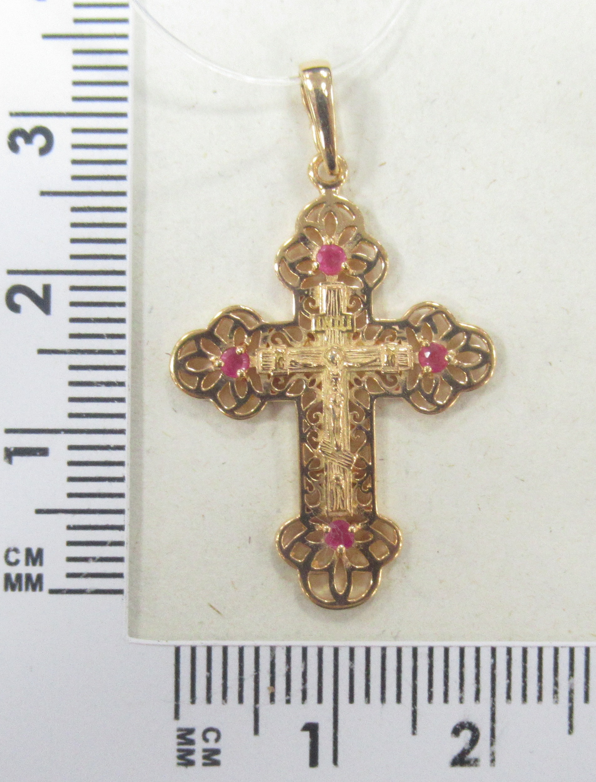 Серебряная подвеска-крест 925 пробы; вставки 4 Рубин нат. 3/Г5 0,134;
