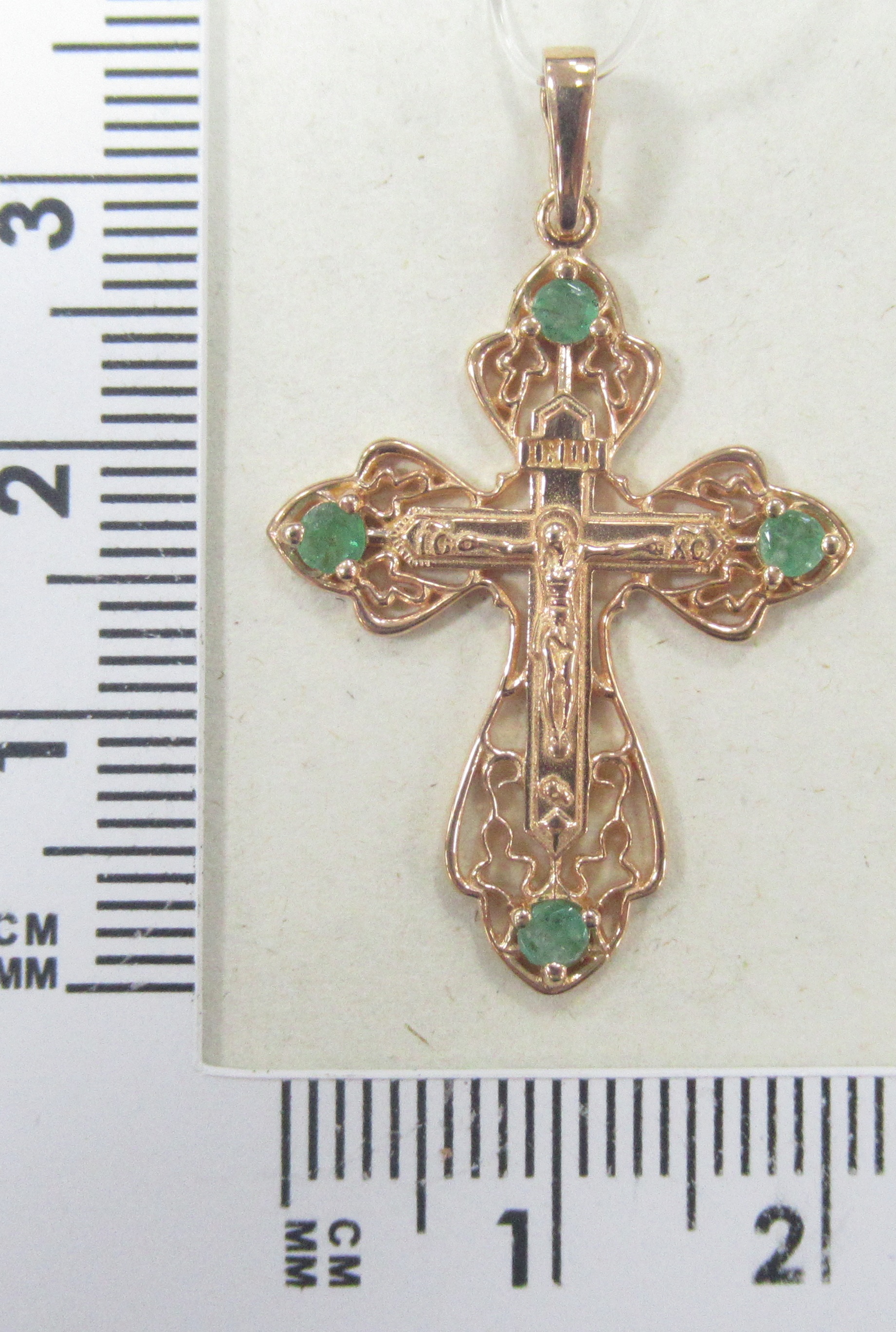 Серебряная подвеска-крест 925 пробы; вставки 4 Изумруд нат. 5/Г3 0,290;